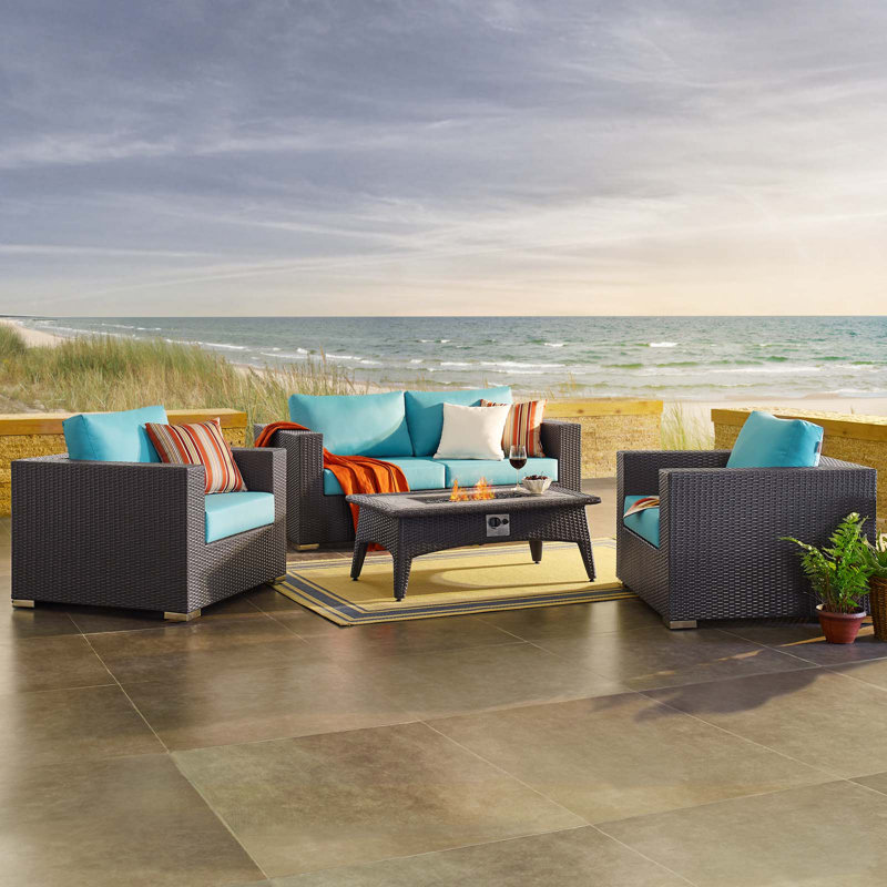 Ensemble de patio extérieur avec foyer Convene, Turquoise