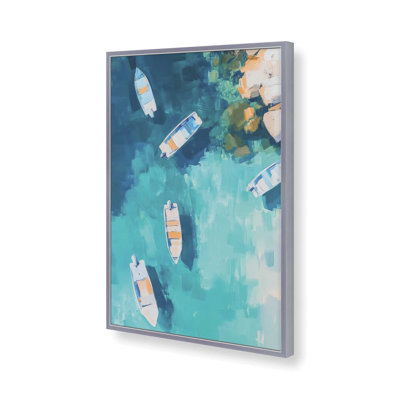 «Boat in Blue Bay I», reproduction encadrée