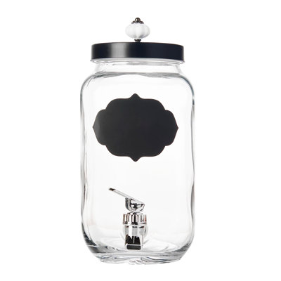 Manchester 1 Gallon Glass Beverage Dispenser With Lid & Ceramic Knob, Stainless Steel Spigot, Tightening Tool & Spill Mat