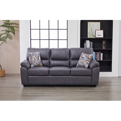 Canapé de salon moderne en similicuir de 80,5 po avec coussins moelleux et accoudoirs coussinés