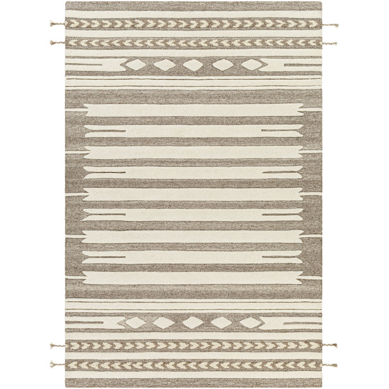 Tapis taupe / beige en laine touffeté à la main Lumia Southwestern, Rectangle 9 pi x 12 pi