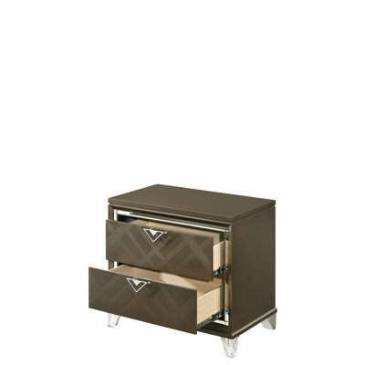 Table de chevet sophistiquée de couleur champagne foncé avec bordure en miroir de qualité moderne
