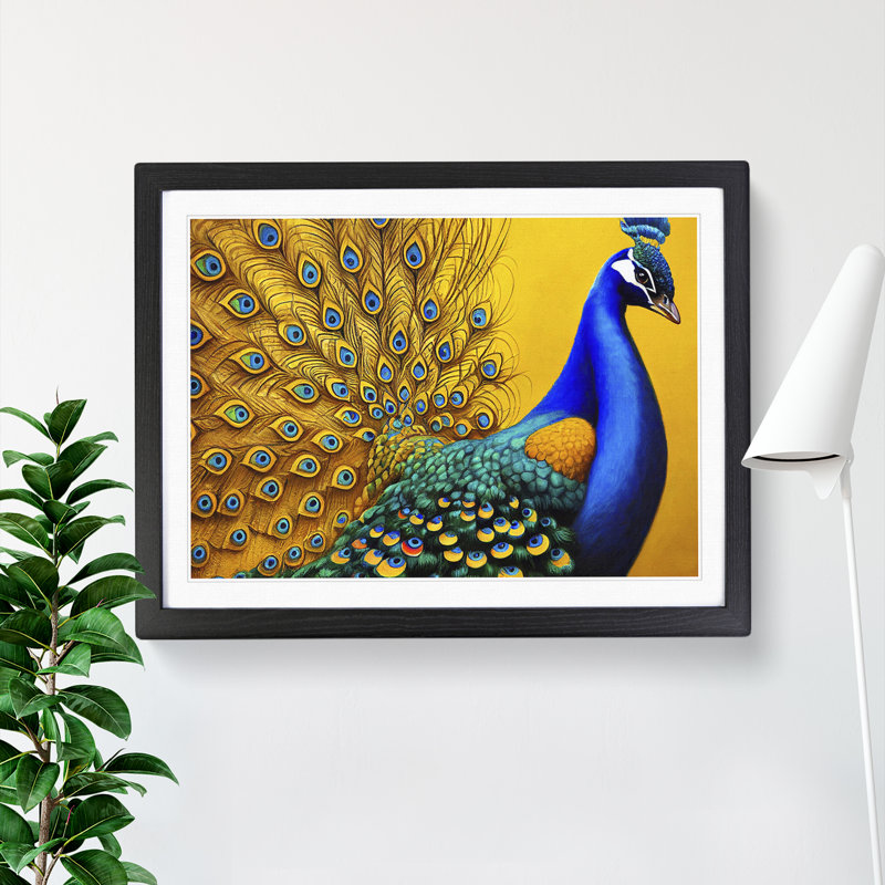 Superb Peacock - Framed Print, Black, 25cm H x 34cm W x 2cm D