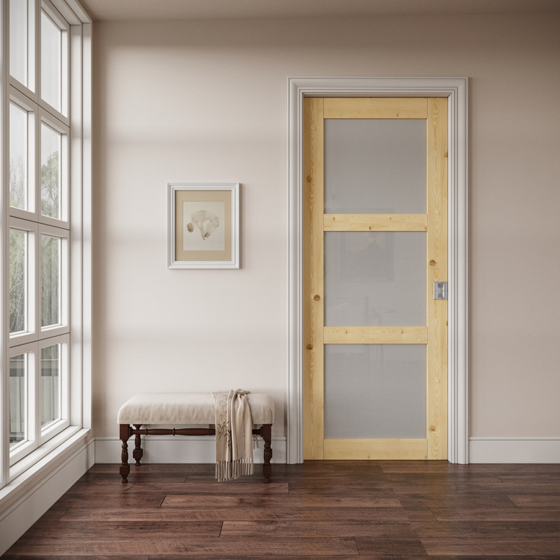 Intérieur: porte en bois de pin et verre givré 3-Lite intérieur, porte à gousset massif de style colonial, verre trempé SGCC, cadre solide renforcé et serrure de poche argentée et quincaillerie d'intimité, pré-fini et imperméable, pour garde-manger, chambre à coucher et placard, facile à bricoler, 30 po x 80 po