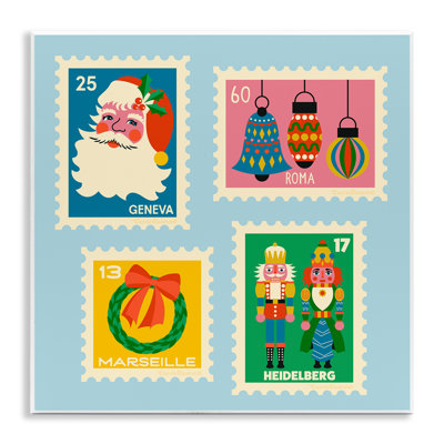 Vintage Christmas Postage Stamps Wall Plaque, design by Carrie Cantwell
