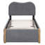 Lit plateforme tapissier gris simple avec lit gigogne, structure en bois massif et tête de lit pour chambre d'enfant-949178939-949178936