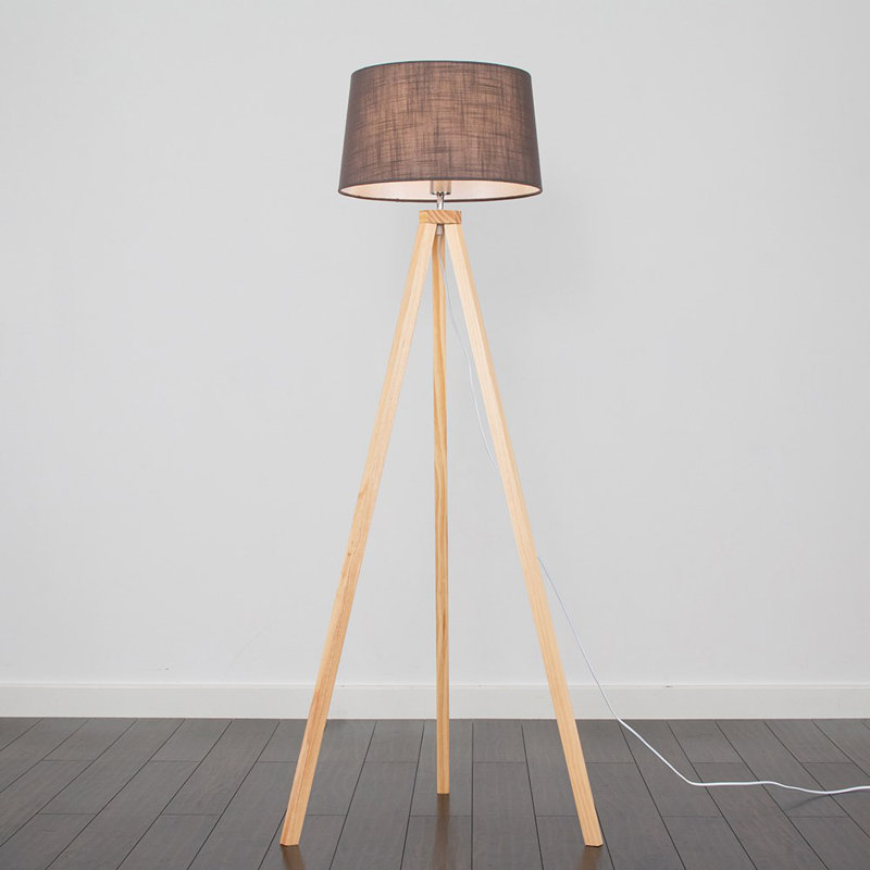 Mejias 148cm Tripod Floor Lamp, Light Wood, Dark Grey, No