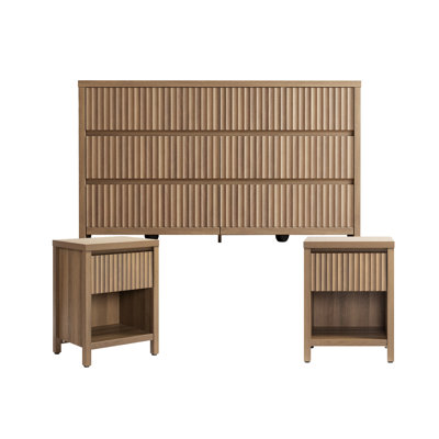 Ensemble de chambre à coucher moderne 3 pièces, commode à 6 tiroirs et 2 tables de chevet, conception peu encombrante