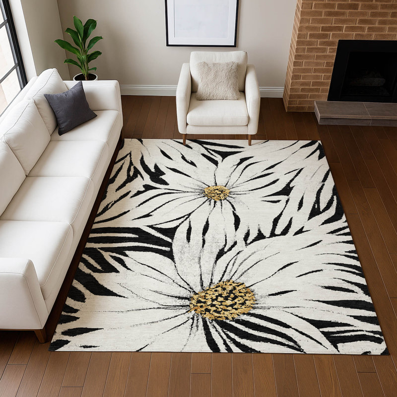 Machine Washable Indoor/Outdoor Oliveras ACN2263 Floral Rug, Rectangle 2'6" x 3'10"