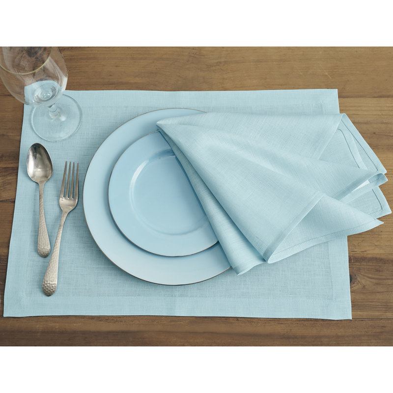 100% Pure Linen Dinner Napkins - Fete, Aqua Blue