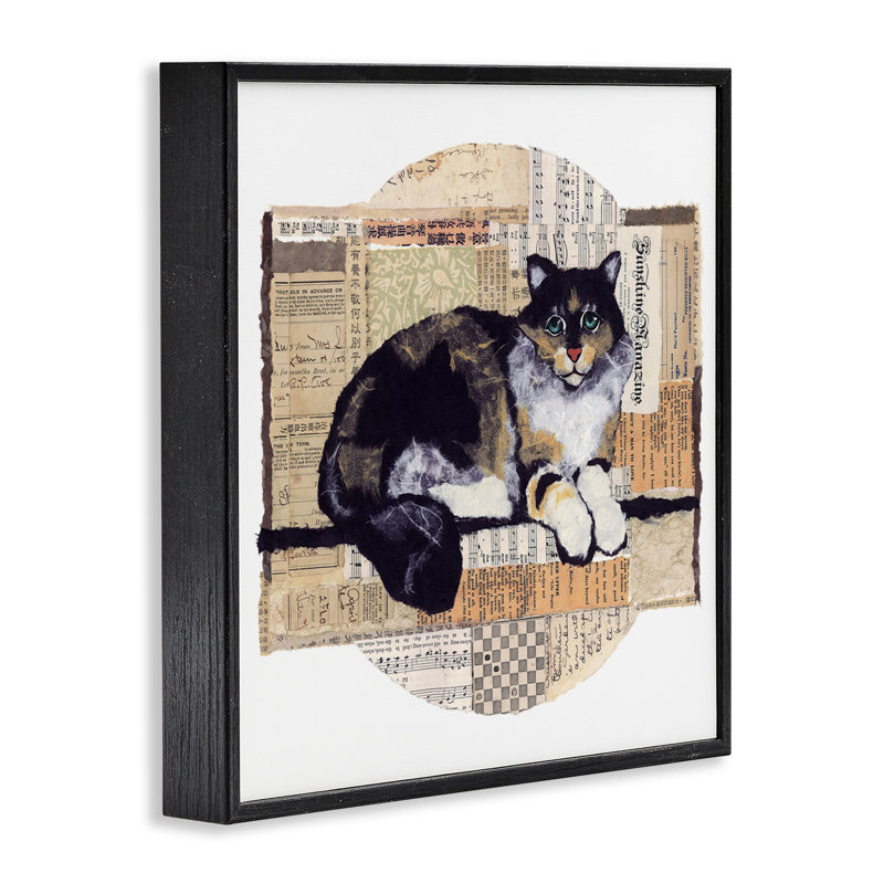 «Cat with Vintage Collage», estampe numérique encadrée par Nancy Overton, Noir, H 24 po x l 24 po