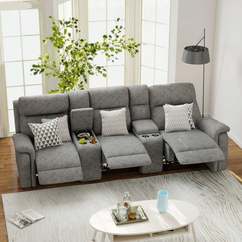 Canapé inclinable électrique de 115 po avec dossier lombaire et support de tête réglable, Mélange de polyester gris
