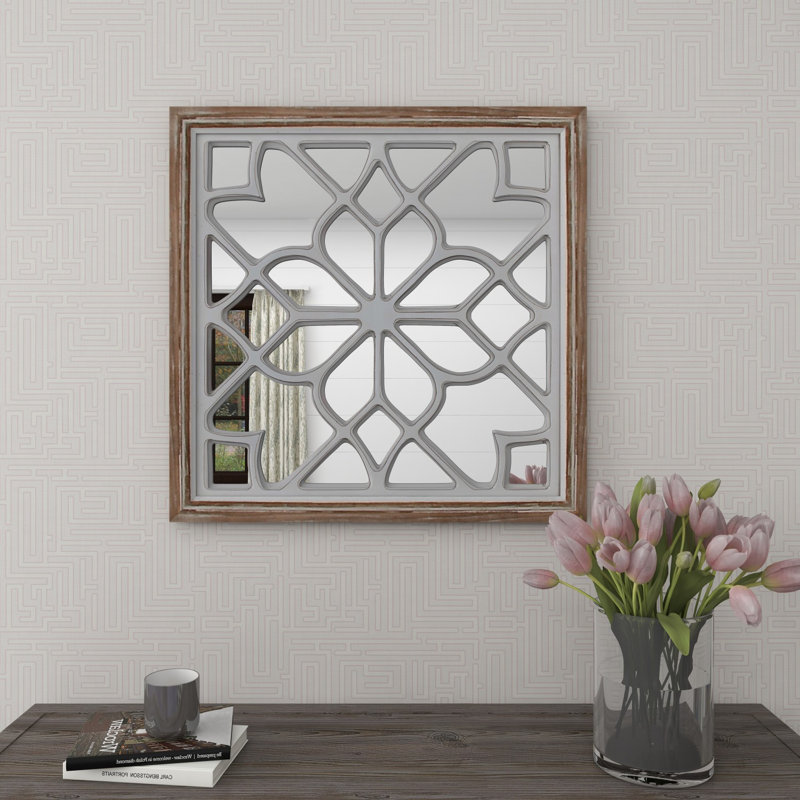 Dakota Fields White Wood Carved Geometric Wall Mirror 30" x 1" x 30 ...