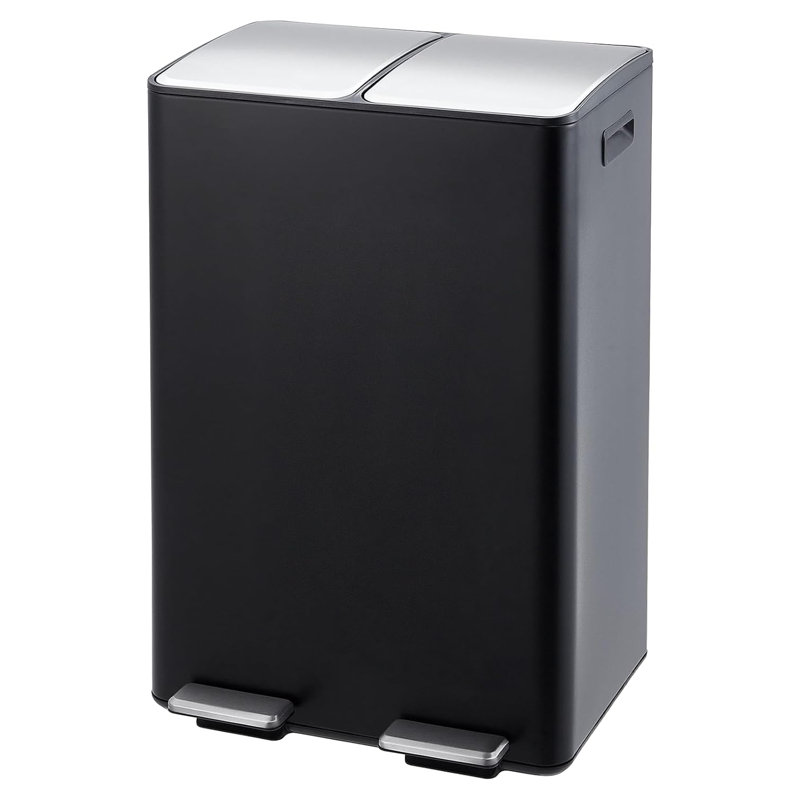 Stainless Steel Step On Multi-Compartment Rubbish & Recycling Bin - 16L, Black
