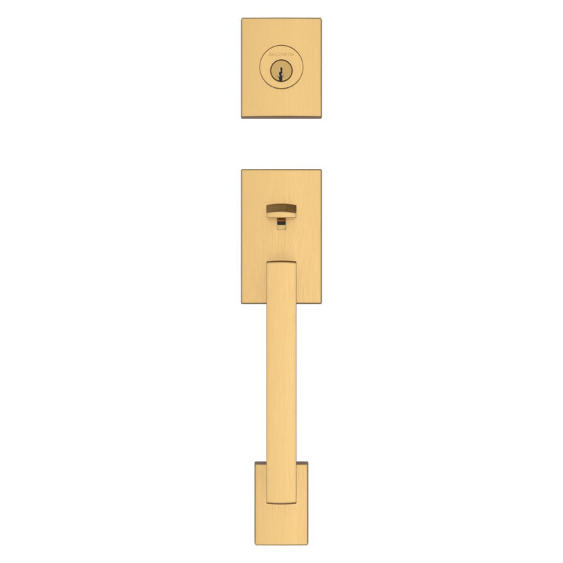 Satin Brass Single Cylinder Contemporary Door Handleset