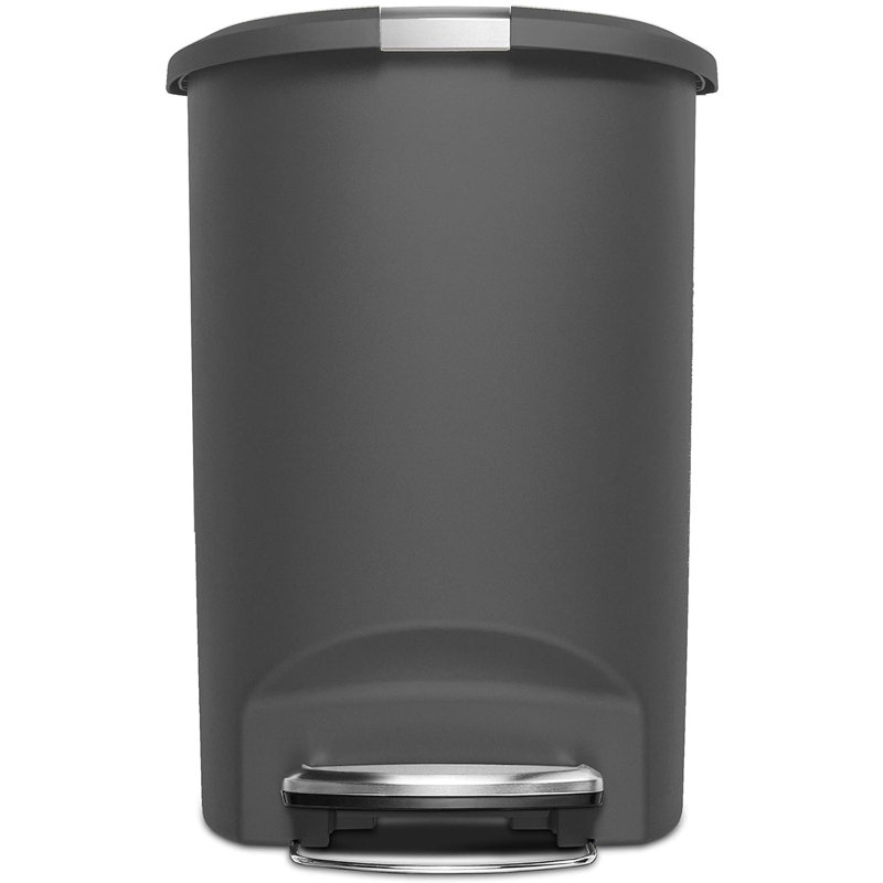 Simplehuman 50 Liter / 13 Gallon Semi-Round Kitchen Step Trash Can with Secure Slide Lock, Plastic, Gray