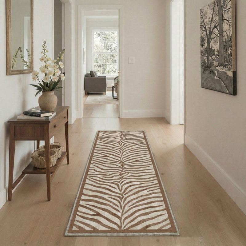 Tapis zébré Albertslund, Rectangle 8' x 10', Beige;Coffee