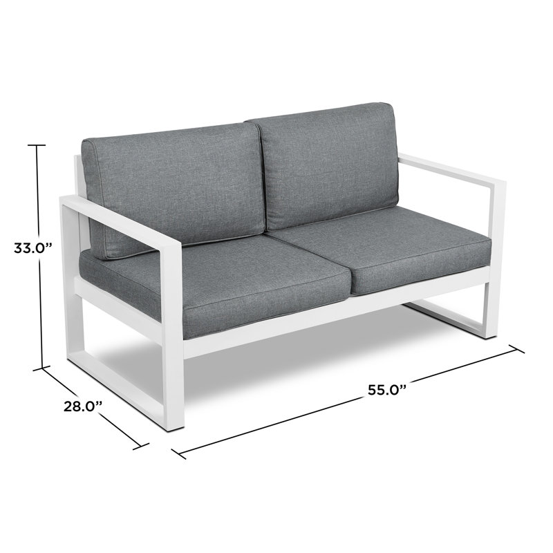 Baltic 55" White Aluminum Outdoor Loveseat with Gray Cushions