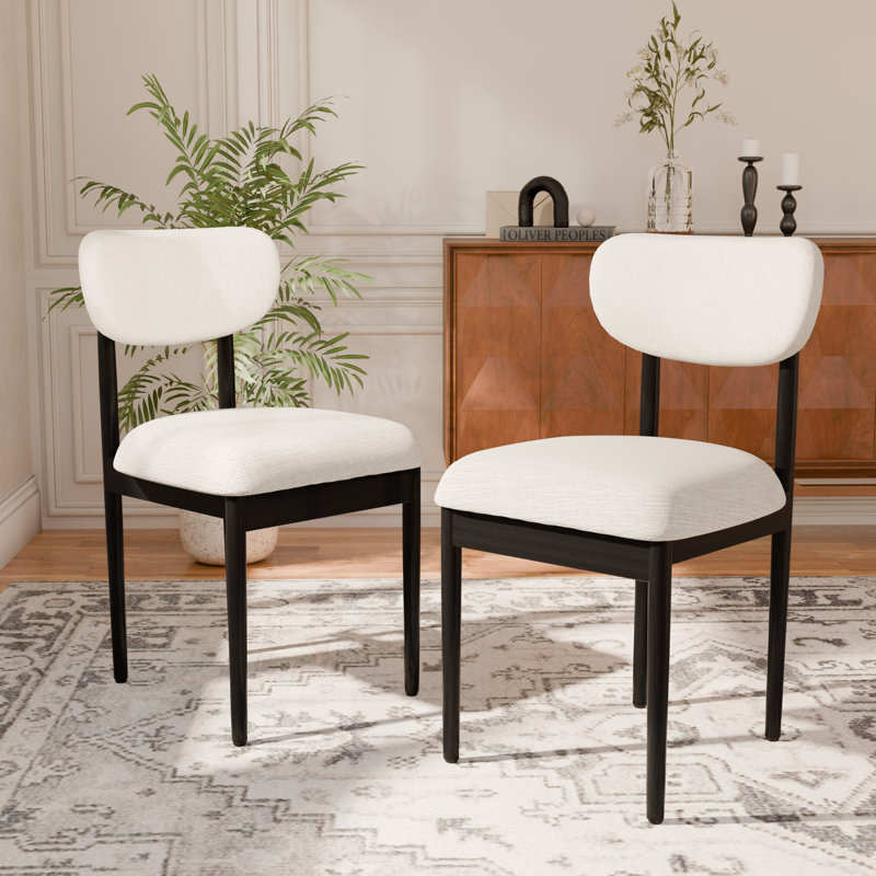 Modern Upholstered Dining Chair with Solid Wood Legs Side Chair for Kitchen Dining Room Living Room, Black, White