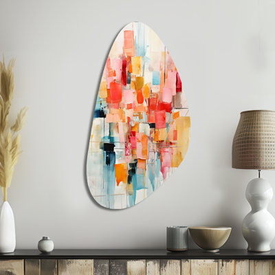 Collage Rhythms I - Abstract Collages Unique Shape Metal Wall Art for Living Room, Orange Freeform Metal Art Print