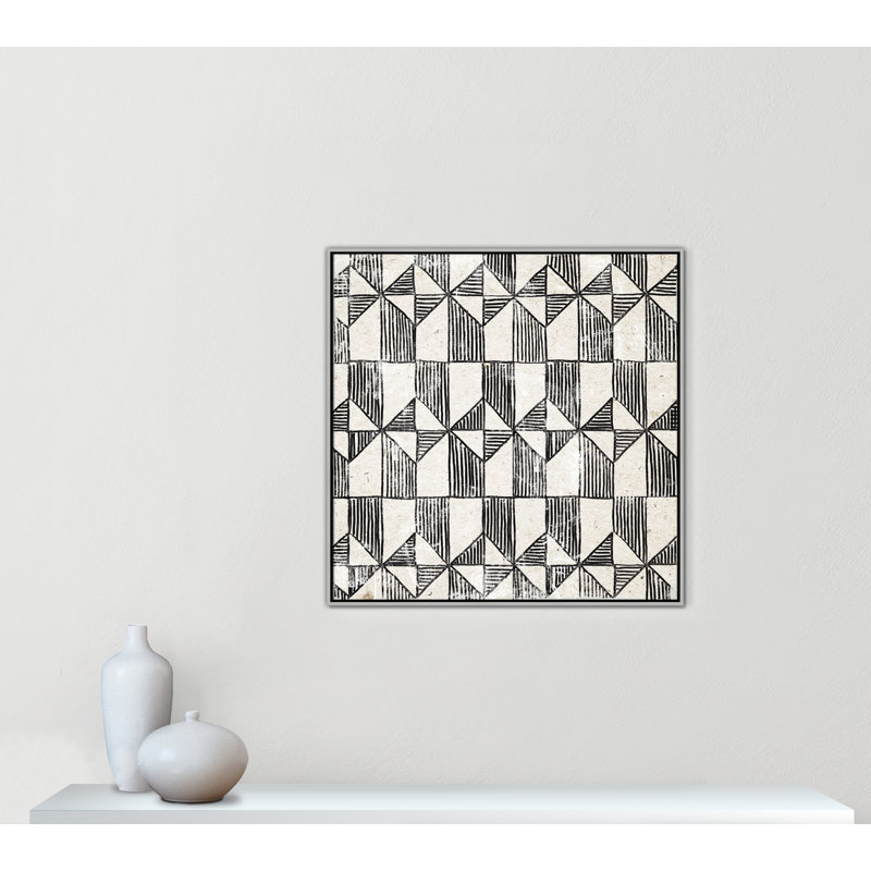 «White Art Deco I» par Aimee Wilson, Framed Canvas, Silver Floater, L 37,5 po x H 37,5 po