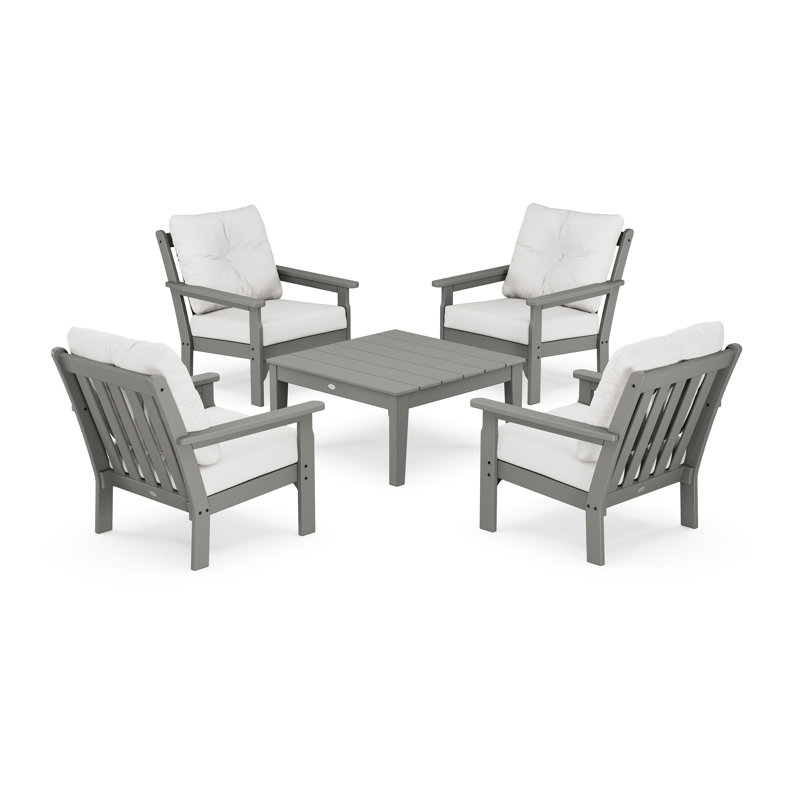 Vineyard 5-Piece Deep Seating Conversation Set, Natural Linen Revolution® Microfiber, Slate Gray