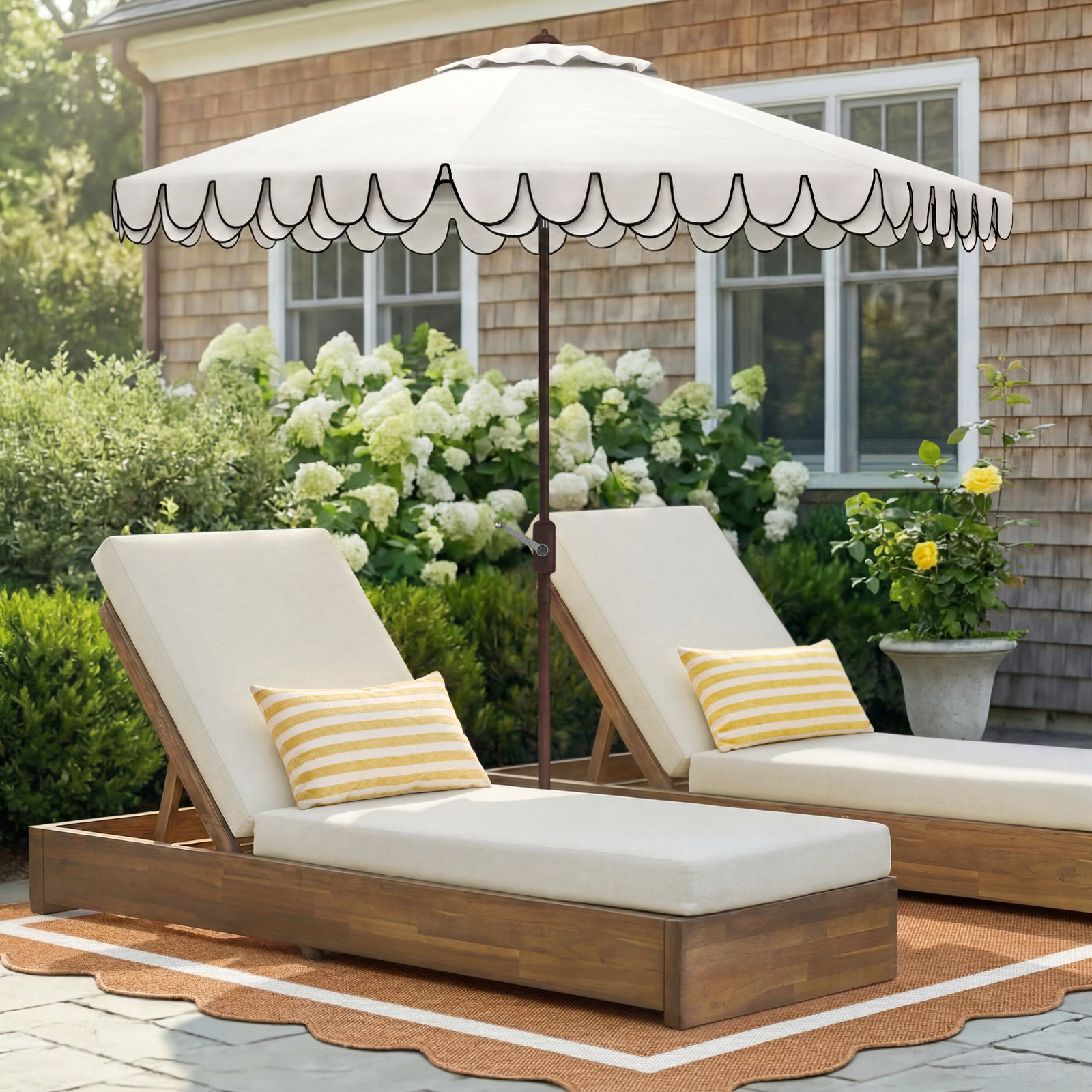 Donnie 30" Acacia Patio Chaise Lounge Set, Cream Cushion/Teak Frame, Set of 4