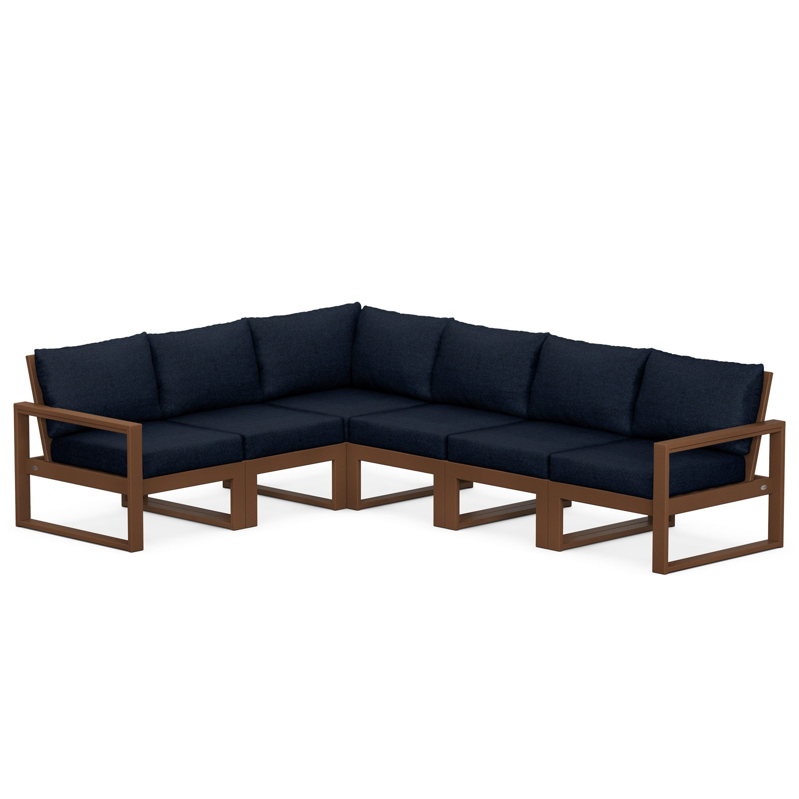 POLYWOOD® Edge 111" Patio Sectional, Marine Indigo, Teak