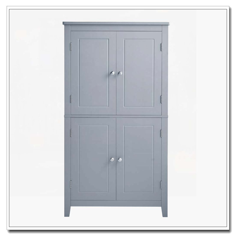 Freestanding Bathroom Storage Cabinet with 4 Doors, Adjustable Shelves, Gray