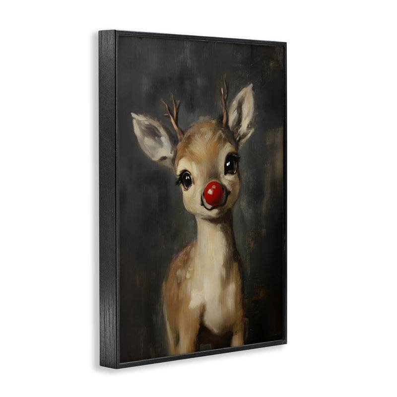 «Nose Baby Reindeer», art de la giclée encadrée, design par lettré et doublé, H 18 po x l 12 po, Giclée encadrée noir minuit