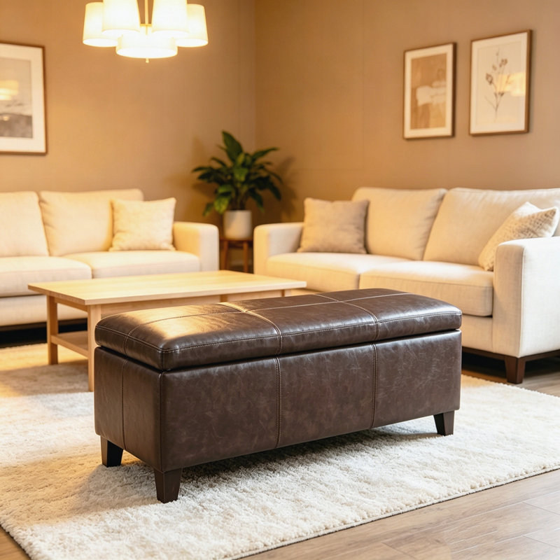 Repose-pieds rectangulaire en similicuir avec rangement pour le salon, le vestibule et la salle familiale