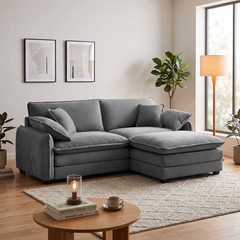 Sofa, L Shape Sofa, Corduroy Sofa, Gray