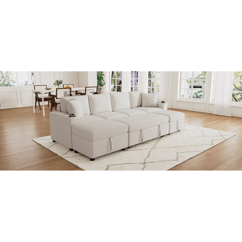 Canapé-lit modulaire convertible en L de 109,1 po avec canapé-lit et canapé-lit en U, Chenille beige