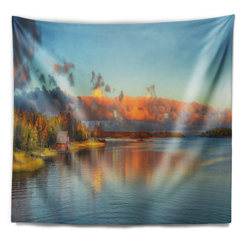 Tapisserie paysage paysage coucher de soleil d'automne, H 32 po x l 39 po