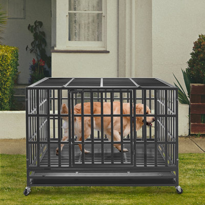Cage pour chien 32/48 po robuste avec roulettes et cage en métal robuste