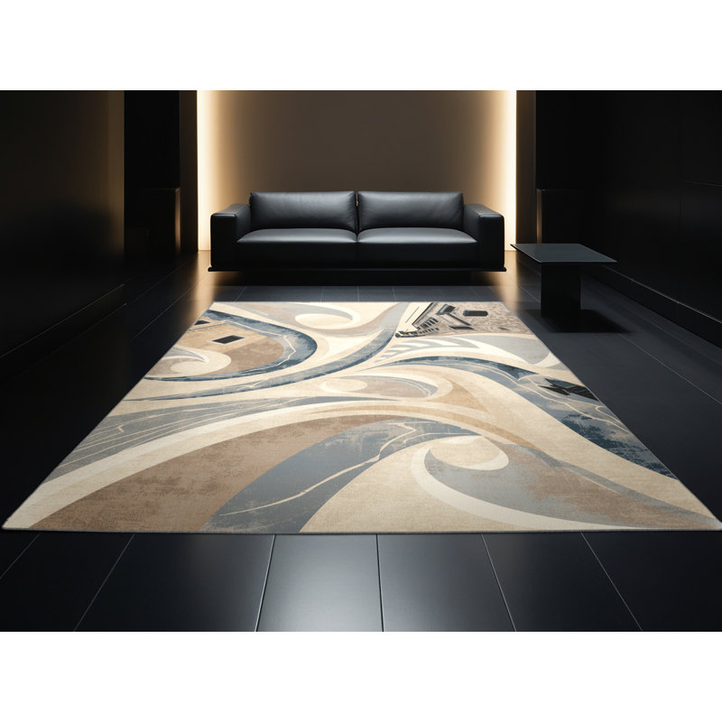 Soft Plush Beecher Venice Canals Coastal Arc Area Rug in Gray – Gray Binding, 5x8