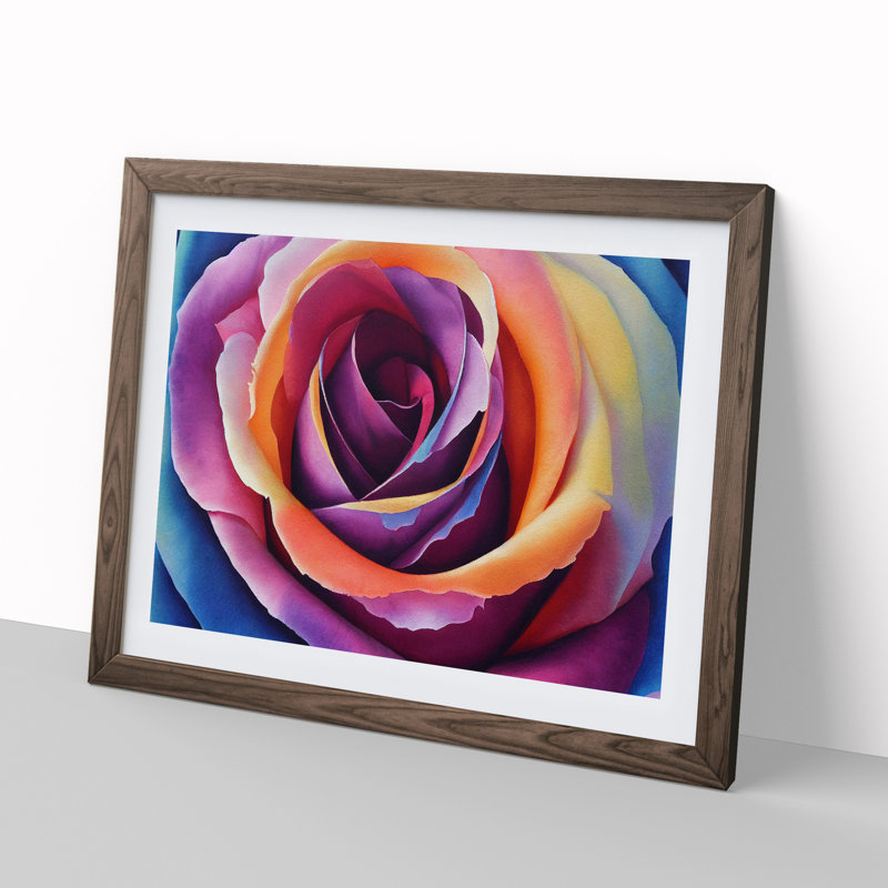 Watercolour Rose Flower Vol.1 1 Piece Single Picture Frame Wall Art, 46cm H x 64cm W, Brown