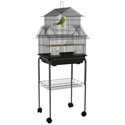 48" Bird Cage, Parrot Cage for Finches, Canaries, Budgies, Black