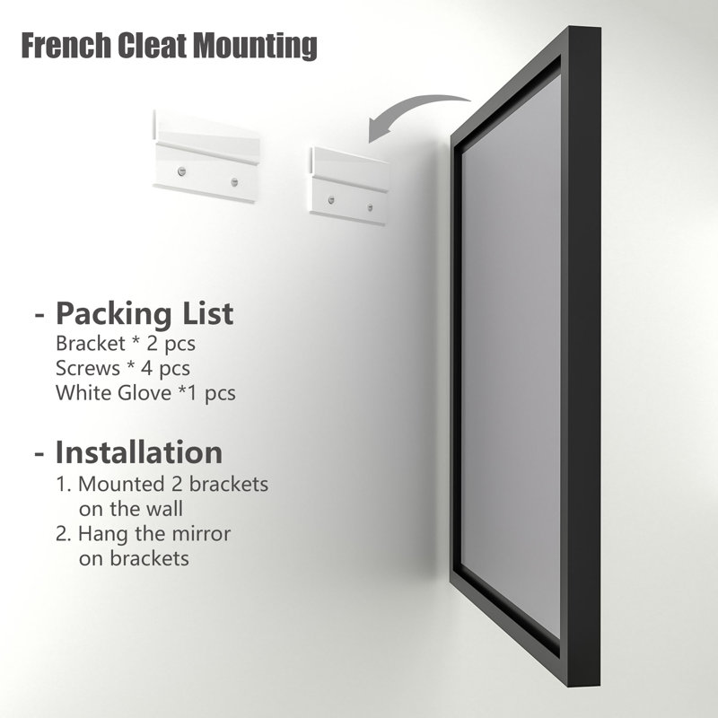 Amara Tempered Glass and Aluminum Alloy Framed French Cleat Mounted Wall Mirror, 28" x 20"