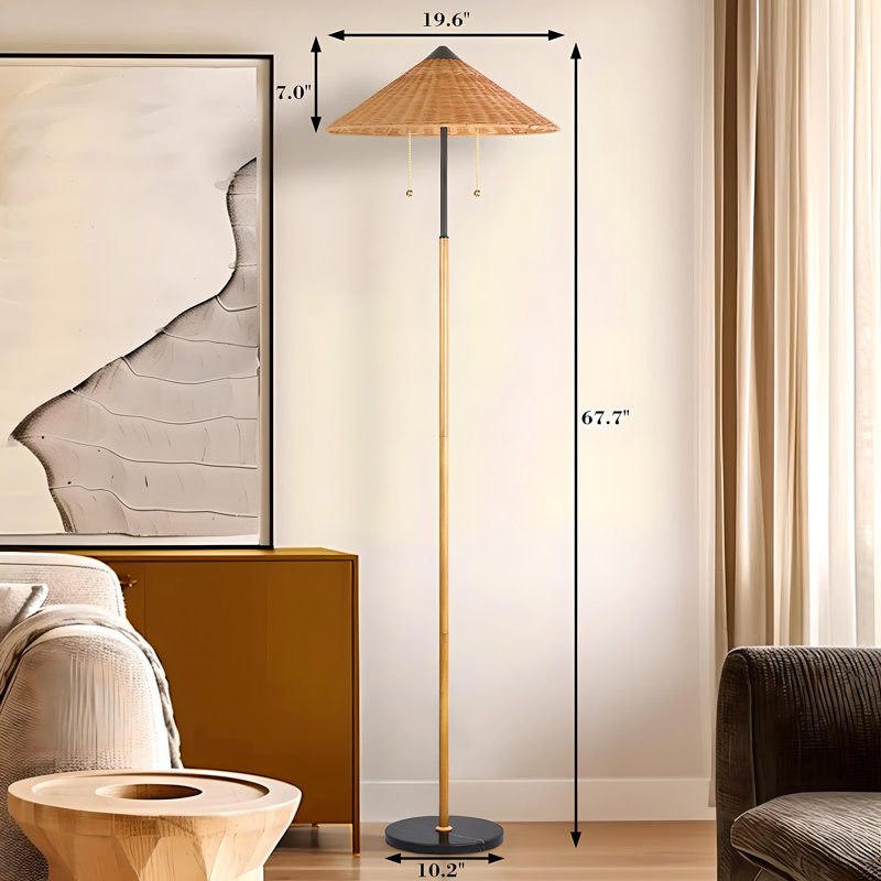 Kisean 68'' Natural Rattan Wicker, 2-Light Floor Lamp with Marble Base