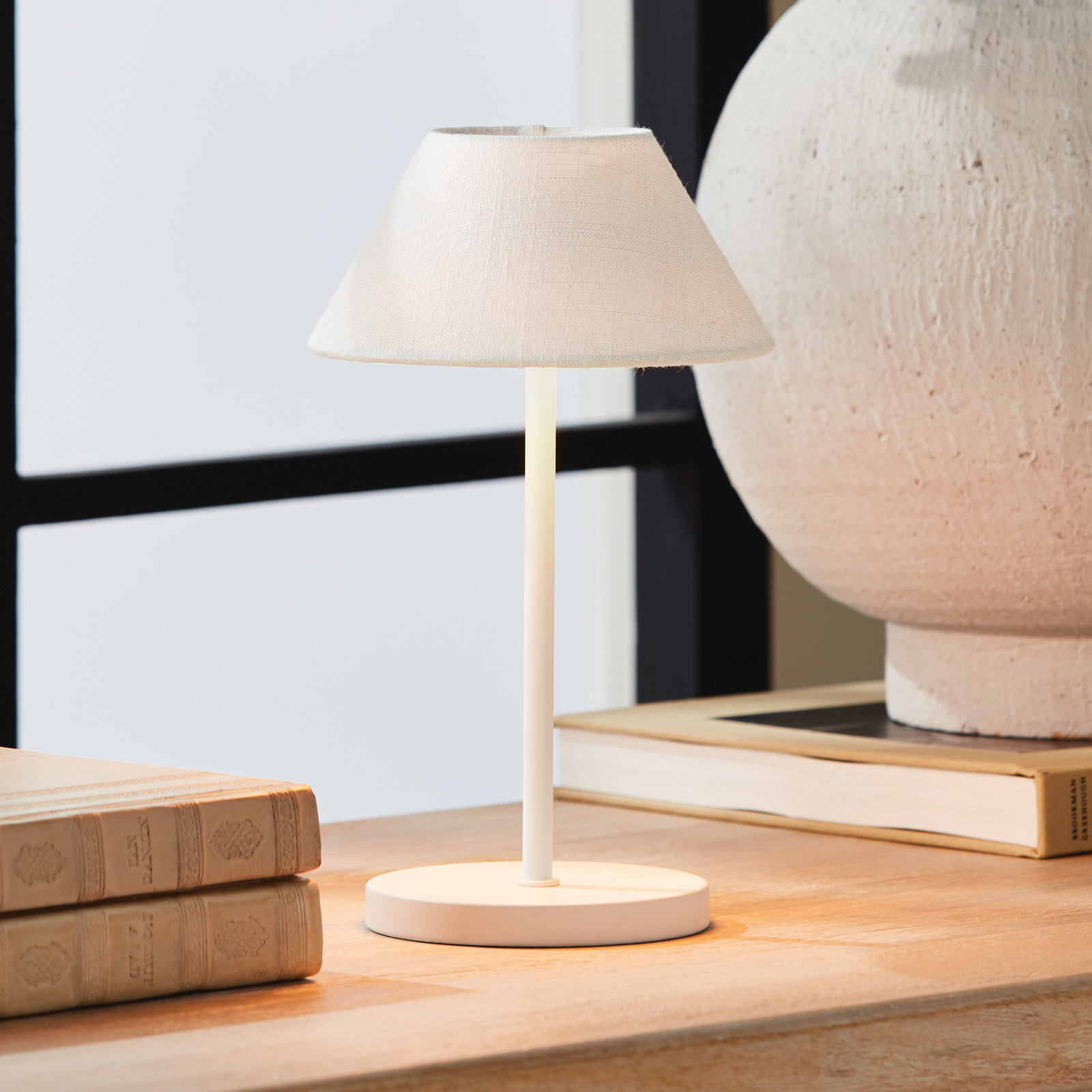Indoor/Outdoor Lenin Shade CORDLESS LED LAMP, White, 10'' H x 6'' W x 6'' D, White