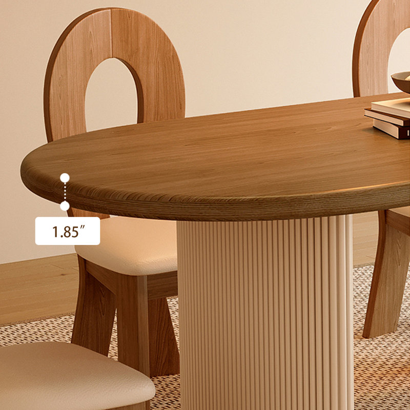 Table de salle à manger en bois massif noisette + demi-cercle, Blanc, H 29,53 po x L 78,74 po x l 35,43 po