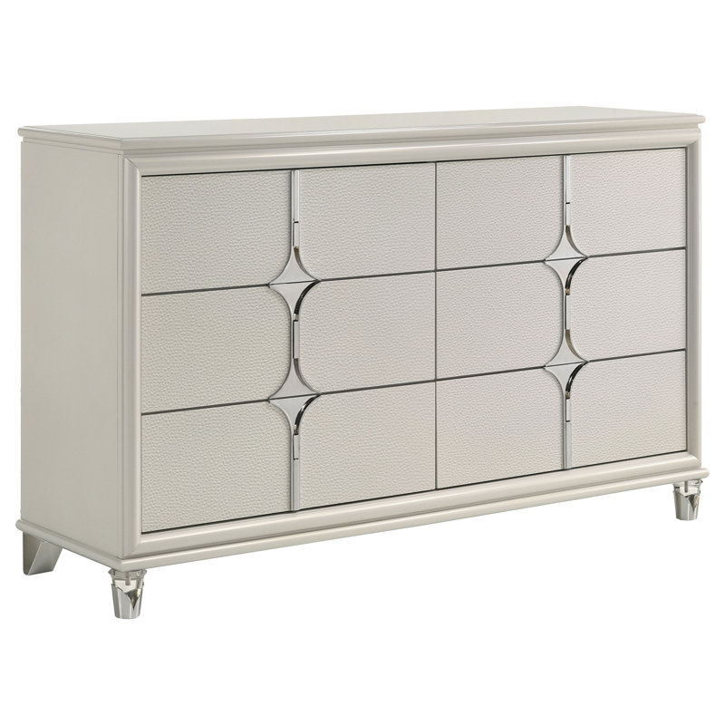Commode 6 tiroirs Emmagrace blanc perle