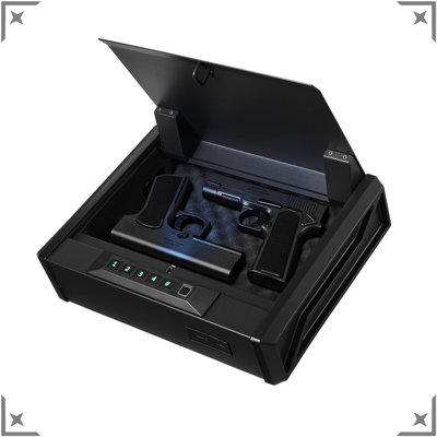 Heavy Duty Safe With Pry Design Fingerprint Password Key 3 Way Quick Access For 2 Pistols Magazines High Density Foam Bedside