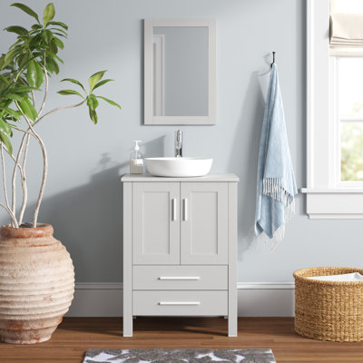 Beyo 24'' Single Bathroom Vanity with Manufactured Wood Top with Mirror