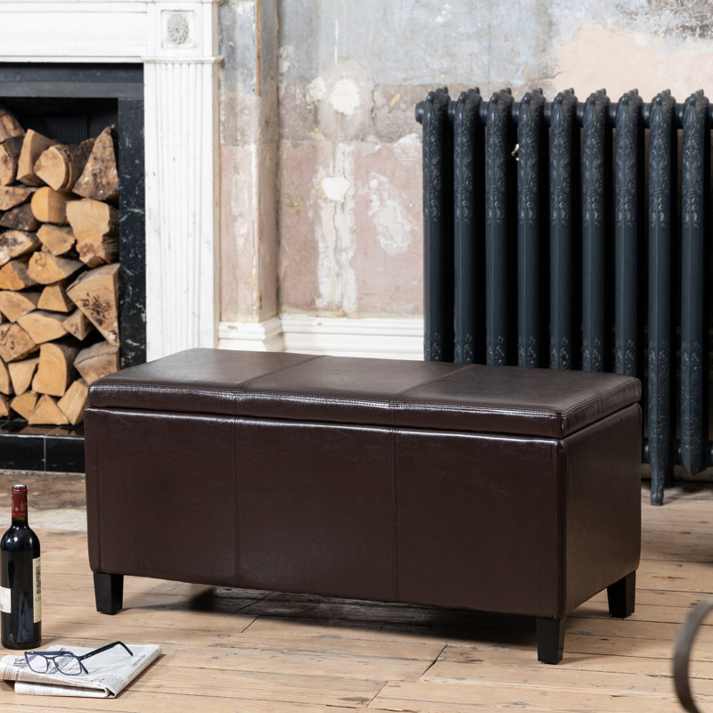 Ambrosino 98cm Wide Faux Leather Rectangle Solid Colour Standard Ottoman with Storage, Brown