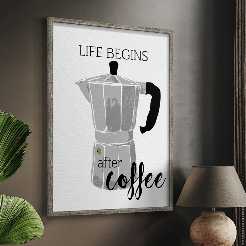 Begins After Coffee Framed Print - Solid Wood, 11" H x 9" W