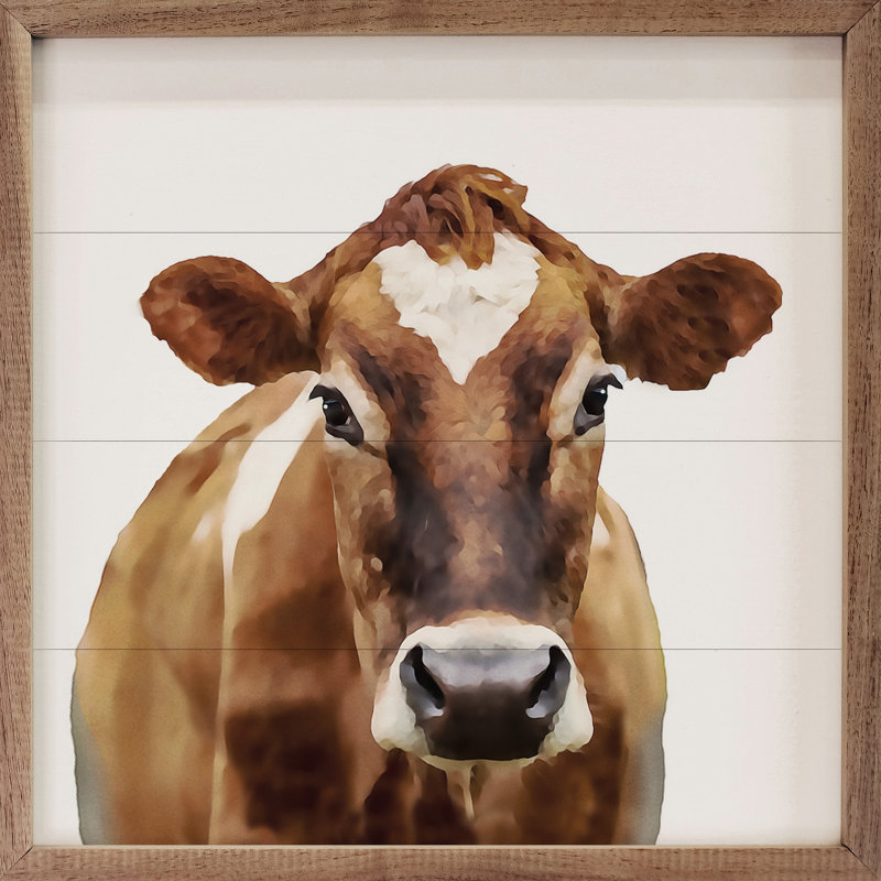 Aquarelle vache brune, H 16 po x l 16 po x P 1 po