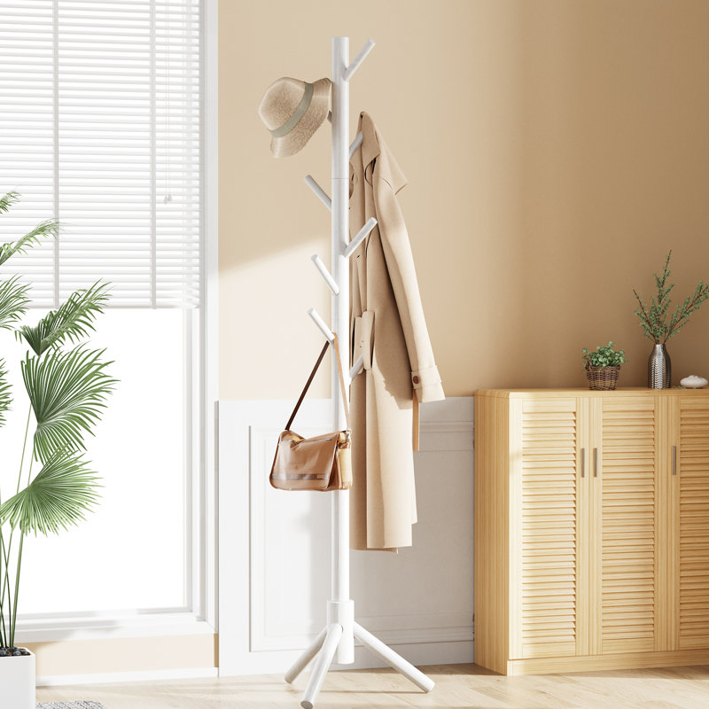 Williamston 8 - Hook Coat Rack, Freestanding Adjustable Solid Wood Coat Rack, Small Space Friendly, White