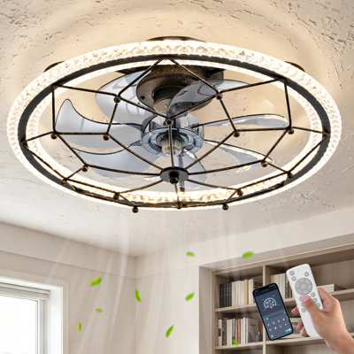 Ventilateur de plafond noir rustique de 50 cm (20 pouces) avec motif moléculaire et éclairage intégré, idéal pour la chambre, la cuisine ou le salon.
